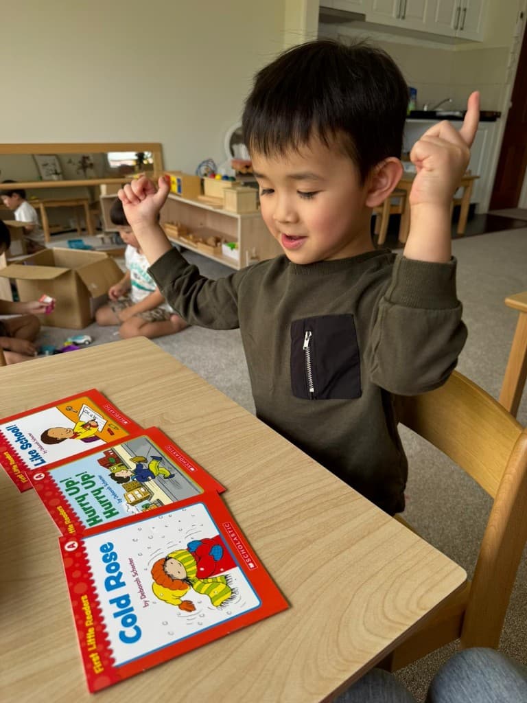 Child excited after reading phonics books