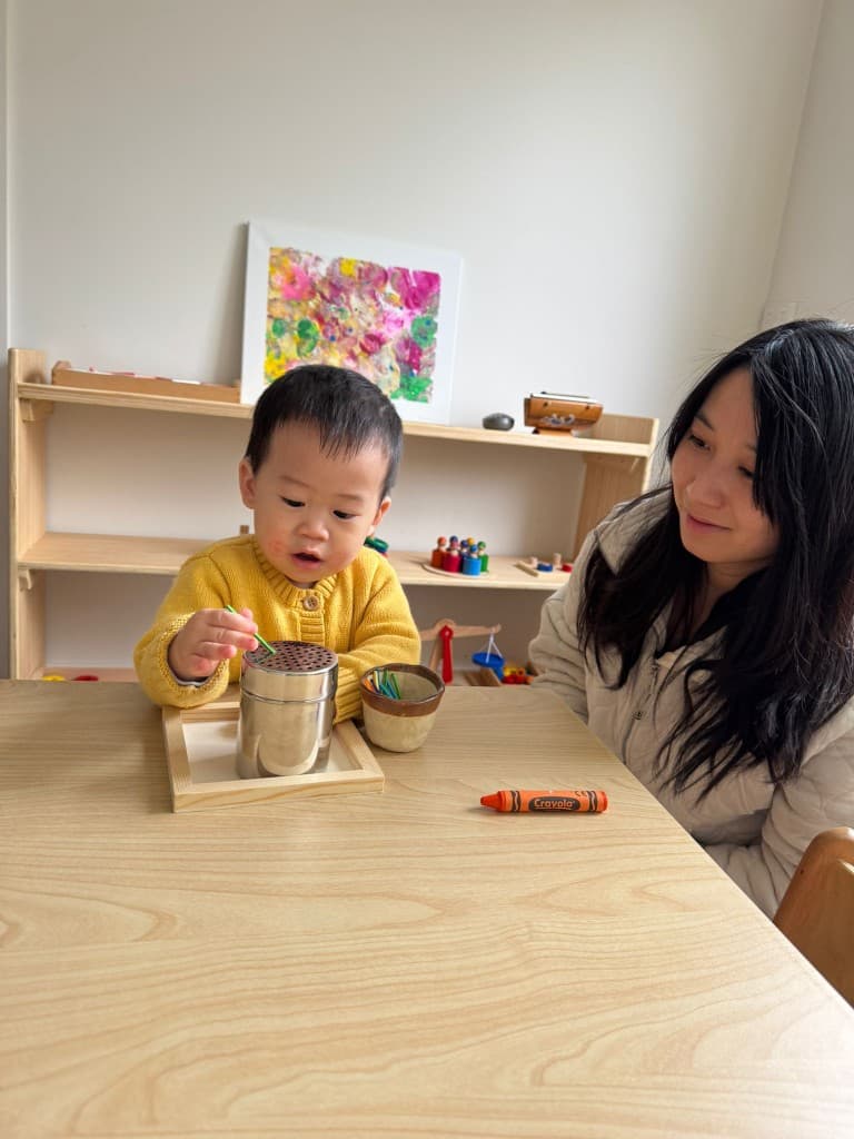 Fine motor threading activity with parent
